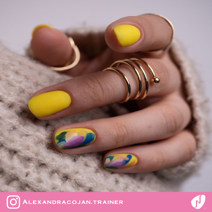 Colorful Brush Strokes on Nude Nails